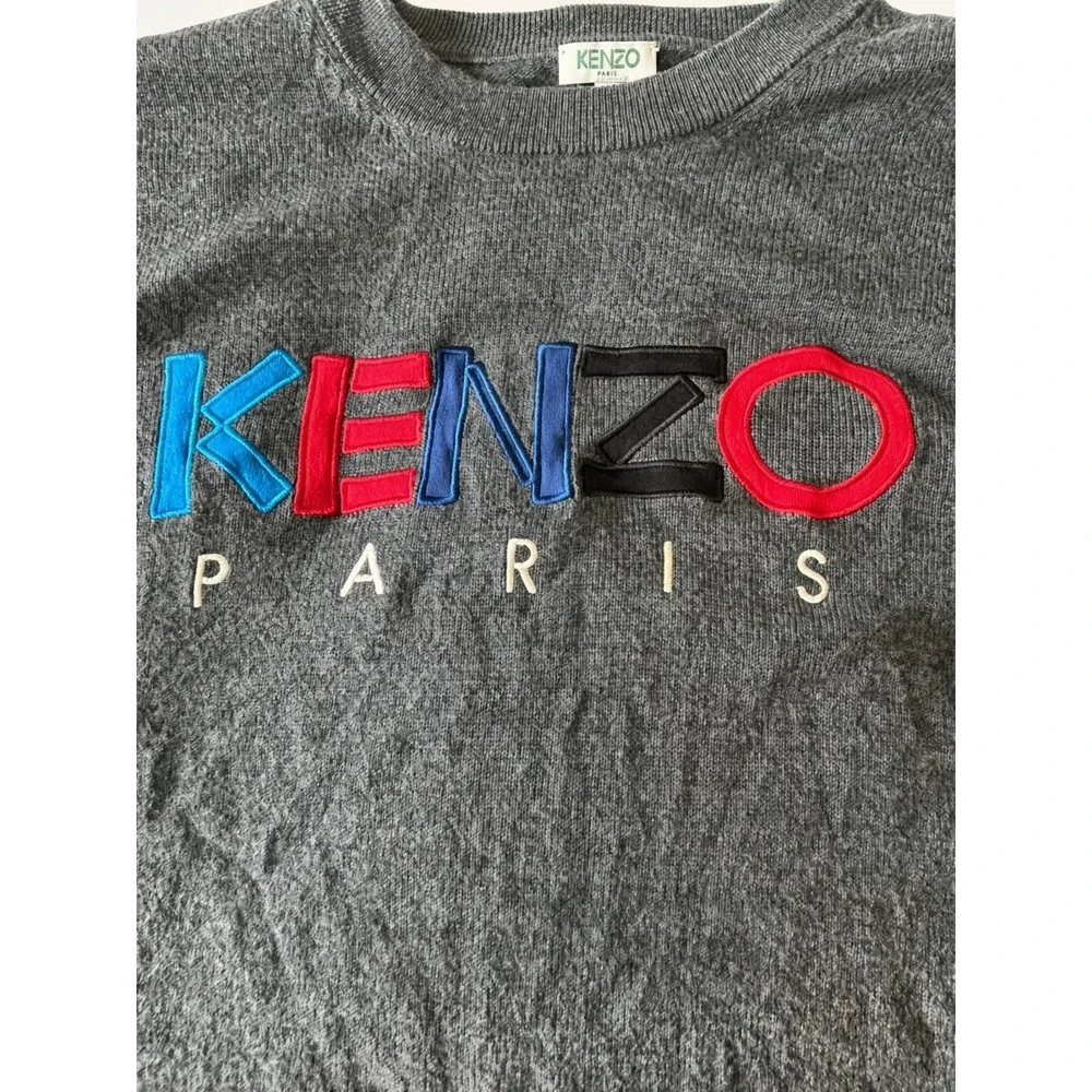 Kenzo Paris Mens Wool Crewneck Sweater Charcoal Grey Logo XXL F965PU2173LC